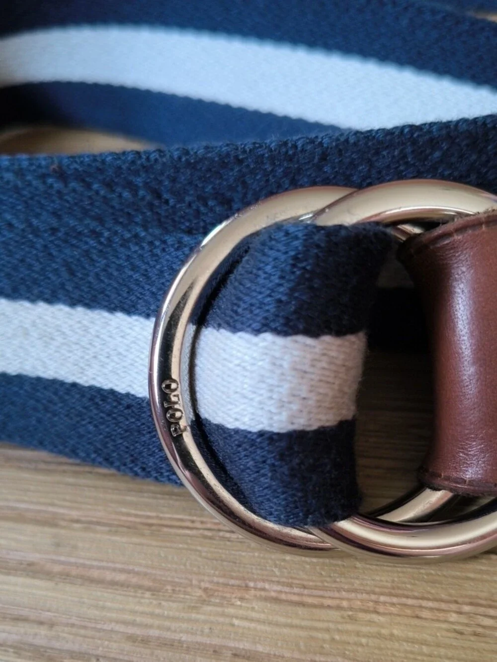 Polo Ralph Lauren US Open Canvas O-Ring Belt Navy White Stripe Size L 48